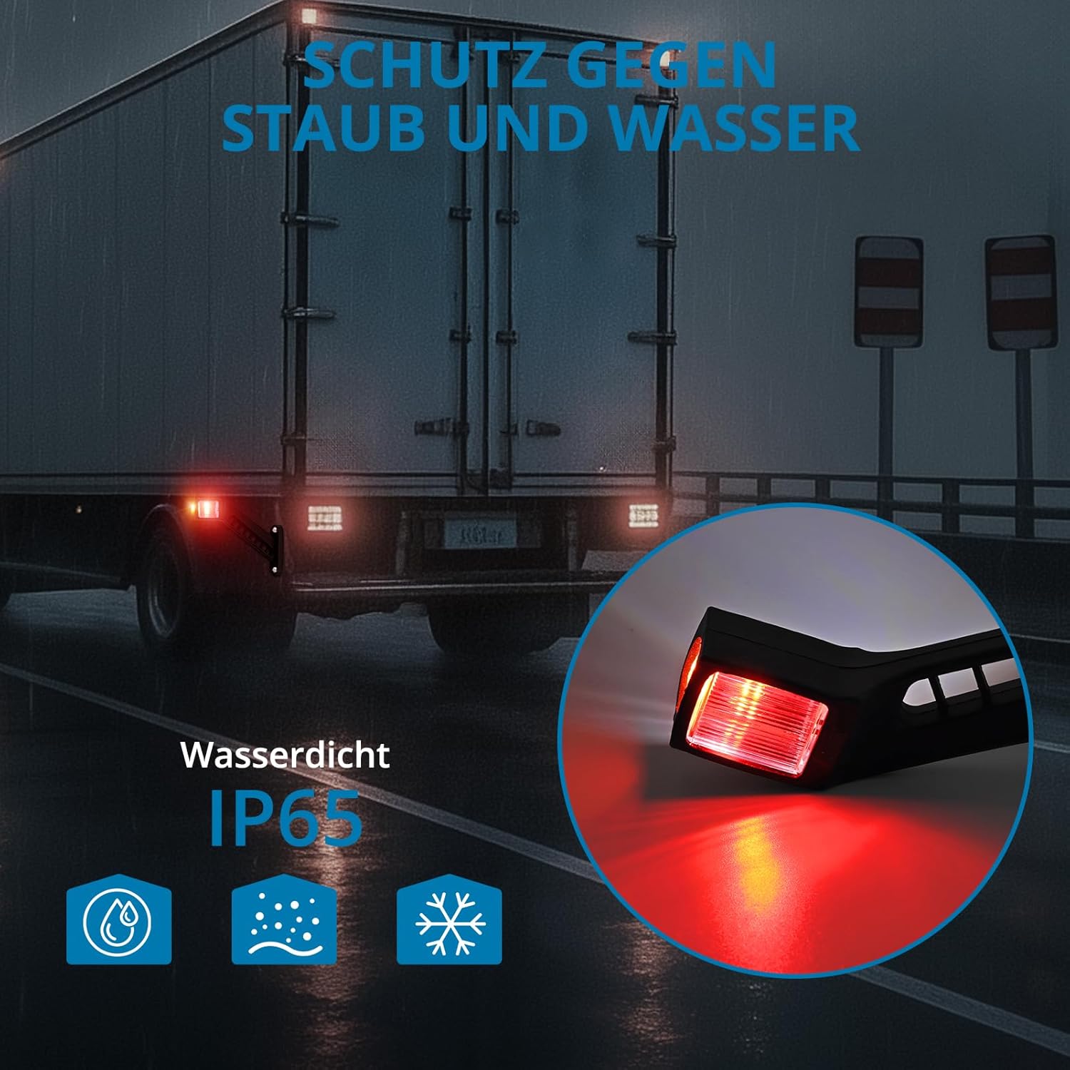 AUTOUTLET LED Begrenzungsleuchten Anhänger, 2PCS Positionsleuchten 10-30V Wasserdicht, Seitenleuchten mit Dual-E9-Mark & Gummistiel Basis, Positionsleuchte Seitenmarkierungsleuchten für LKW PKW(187mm)