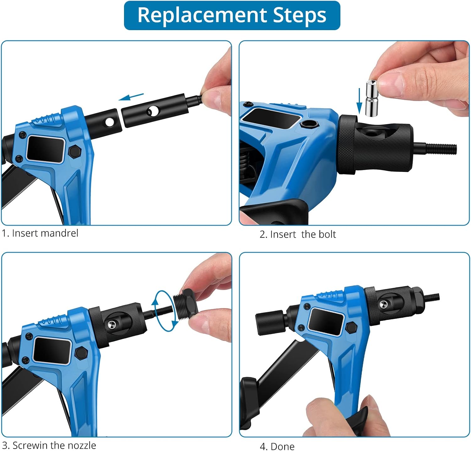 AUTOUTLET Nietmutternzange Set, Profi Hand Nietzange mit M3 M4 M5 M6 Dorne und 100pcs Nieten, 8" Mini Nietmutternpistole Nietmaschine mit Werkzeugbox, Hand Riveter Rivet Gun Riveting Tools-blau
