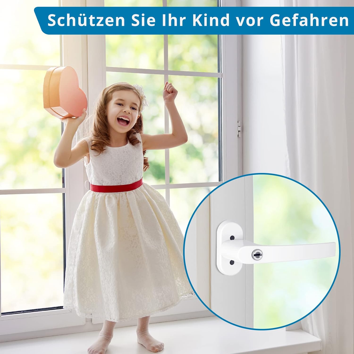 AUTOUTLET Fenstergriff Aluminium, 8 Stück abschließbar Sicherheitsfenstergriff Fensterschloss Kindersicherung mit Schloss in Stiftlänge 35mm, Gleichschließend Windows Balkontürgriff(weiß)