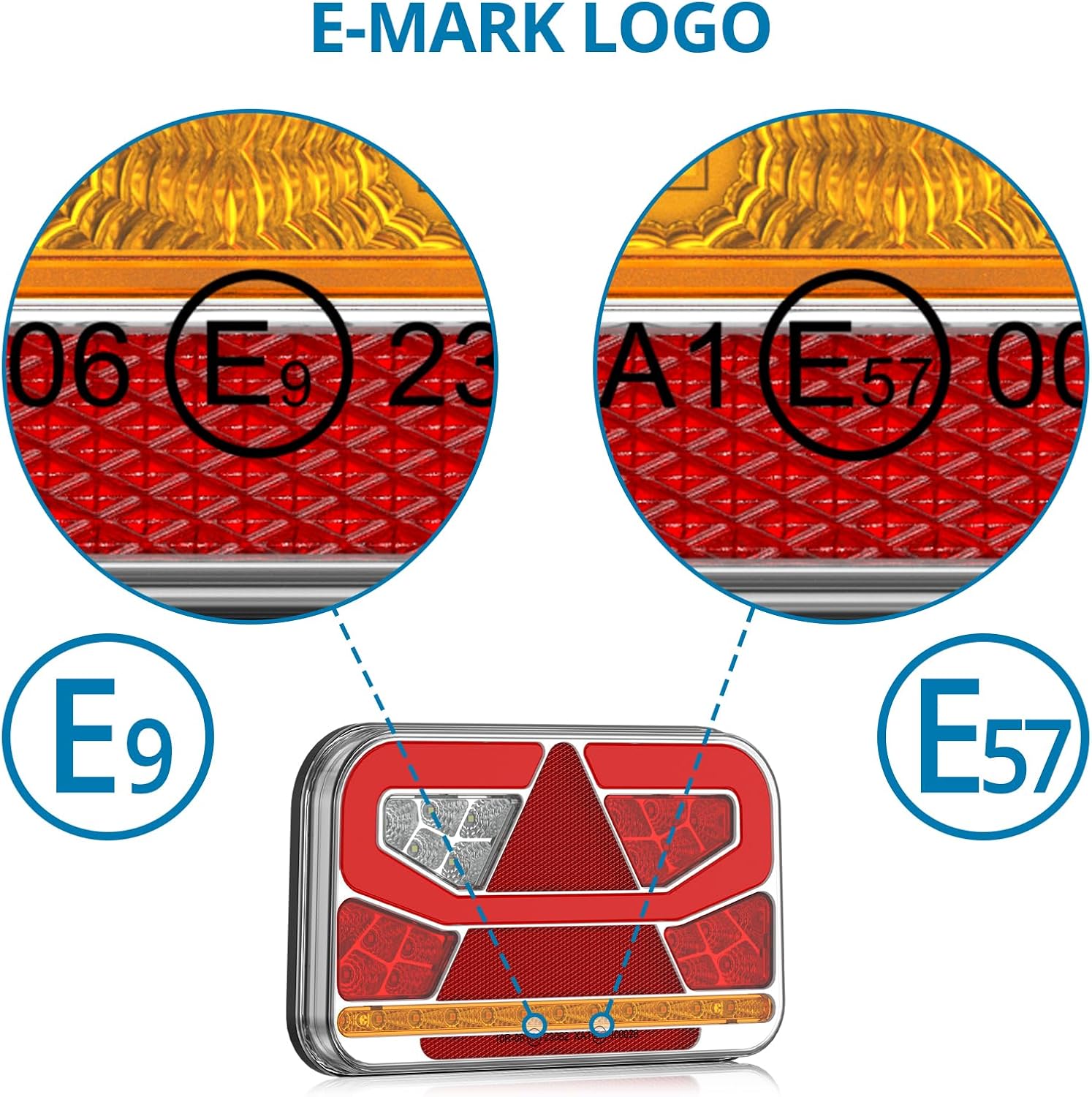AUTOUTLET Lot de 60 feux arrière de remorque - Éclairage LED 13 broches - Câble amovible de 5 m et 5 fonctions - Éclairage de remorque de voiture et camion - Certifié E11 (pas d'éclairage de plaque