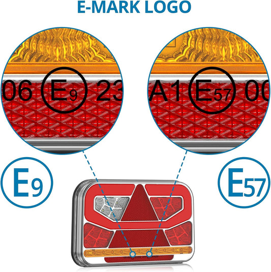 AUTOUTLET Lot de 60 feux arrière de remorque - Éclairage LED 13 broches - Câble amovible de 5 m et 5 fonctions - Éclairage de remorque de voiture et camion - Certifié E11 (pas d'éclairage de plaque