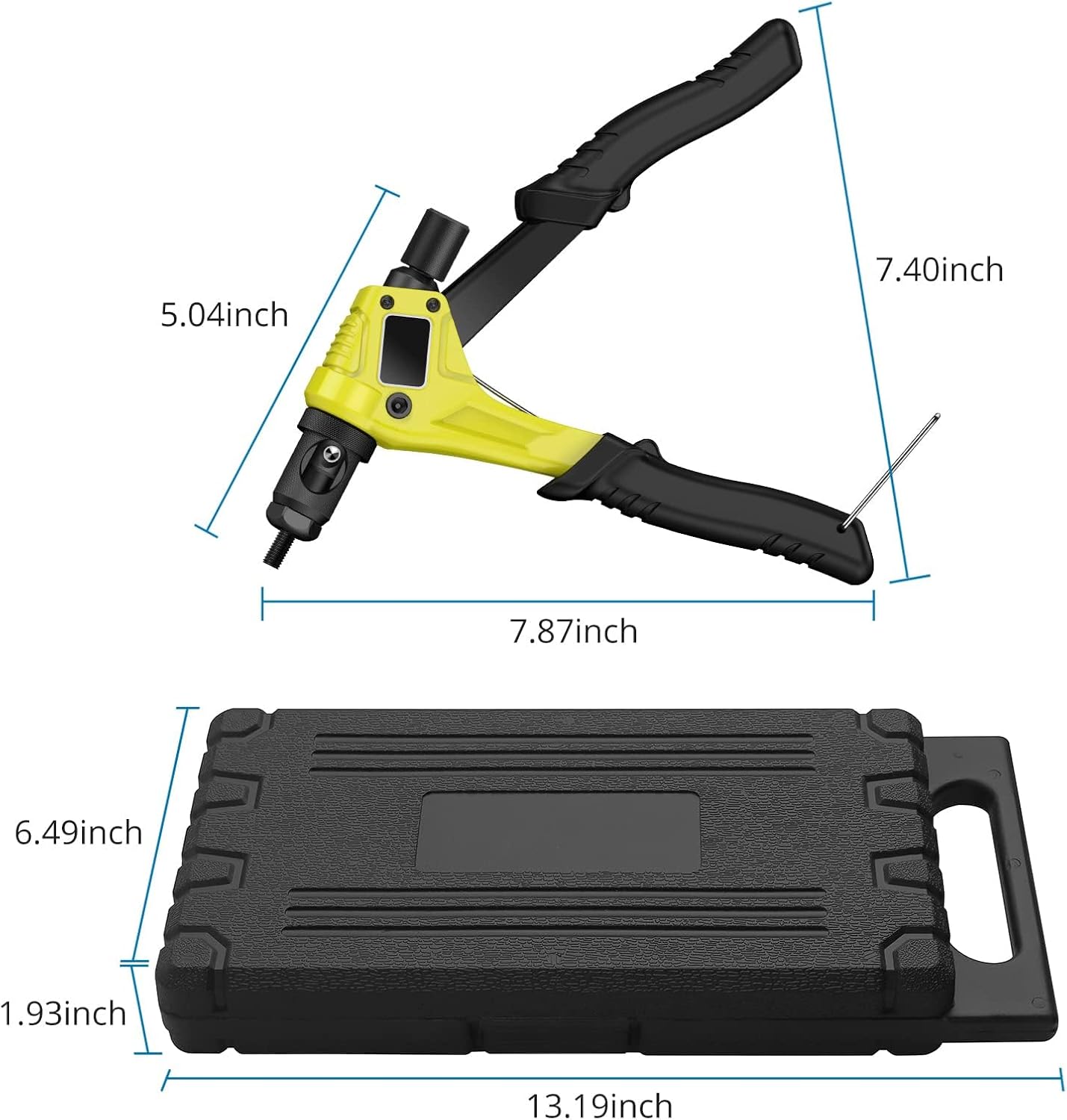 AUTOUTLET Nietmutternzange Set, Profi Hand Nietzange mit M3 M4 M5 M6 Dorne und 100pcs Nieten, 8" Mini Nietmutternpistole Nietmaschine mit Werkzeugbox, Hand Riveter Rivet Gun Riveting Tools-gelb
