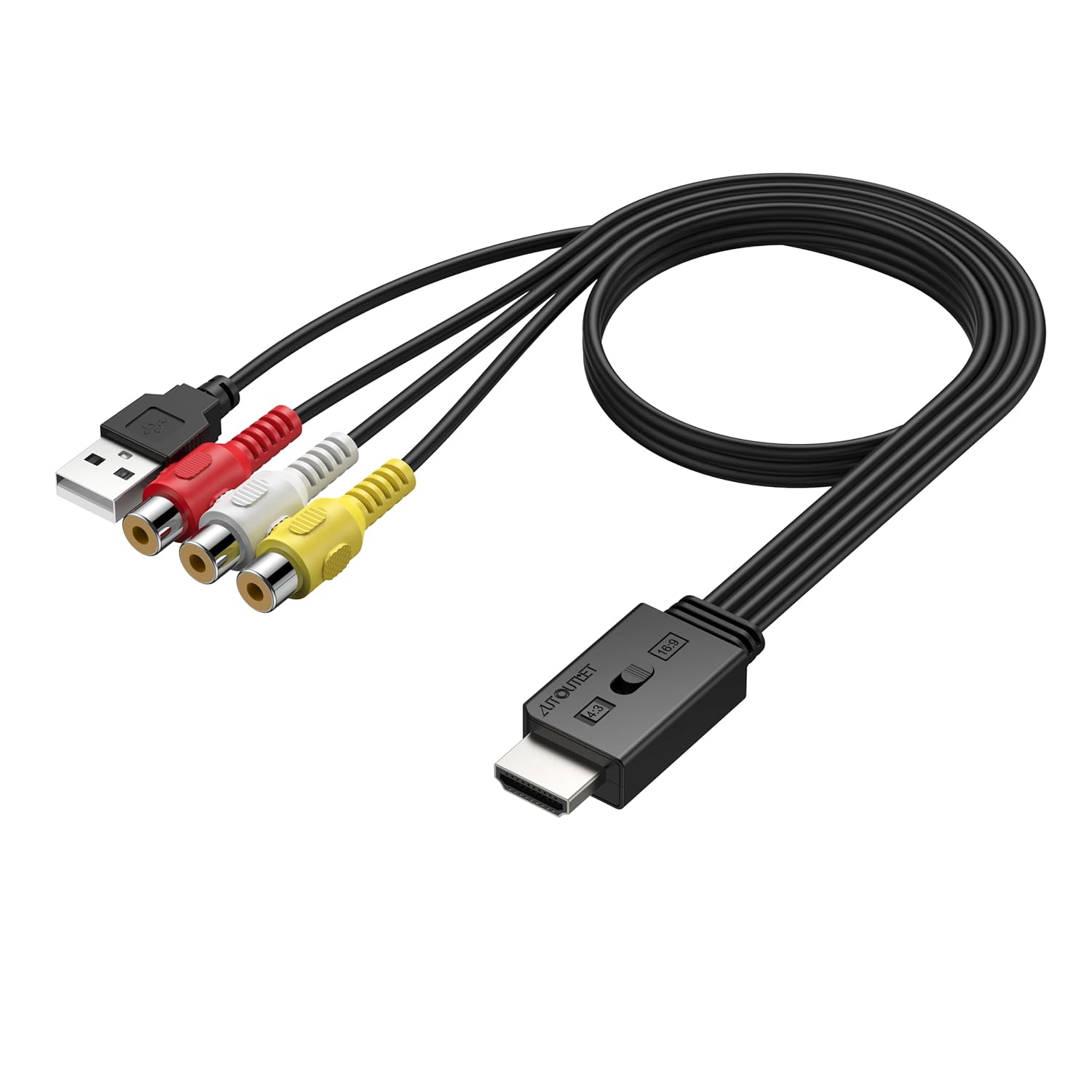 AUTOUTLET Scart auf HDMI Konverter, 1080P Scart auf HDMI Adapter unterstützt 16:9/4:3 Konvertierung, PAL/NTSC, Scart to HDMI mit 150cm Männlich-Scart-Kabel, Scart HDMI Adapter für HDTV VCR VHS DVD