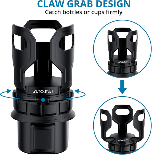 AUTOUTLET Versatile Round Cup Holder Expander ALL BLACK, Adjustable for Diameter 7.1-9.5 cm, Securely Holds Cups, Water Bottles, and Travel Mugs in Your Car