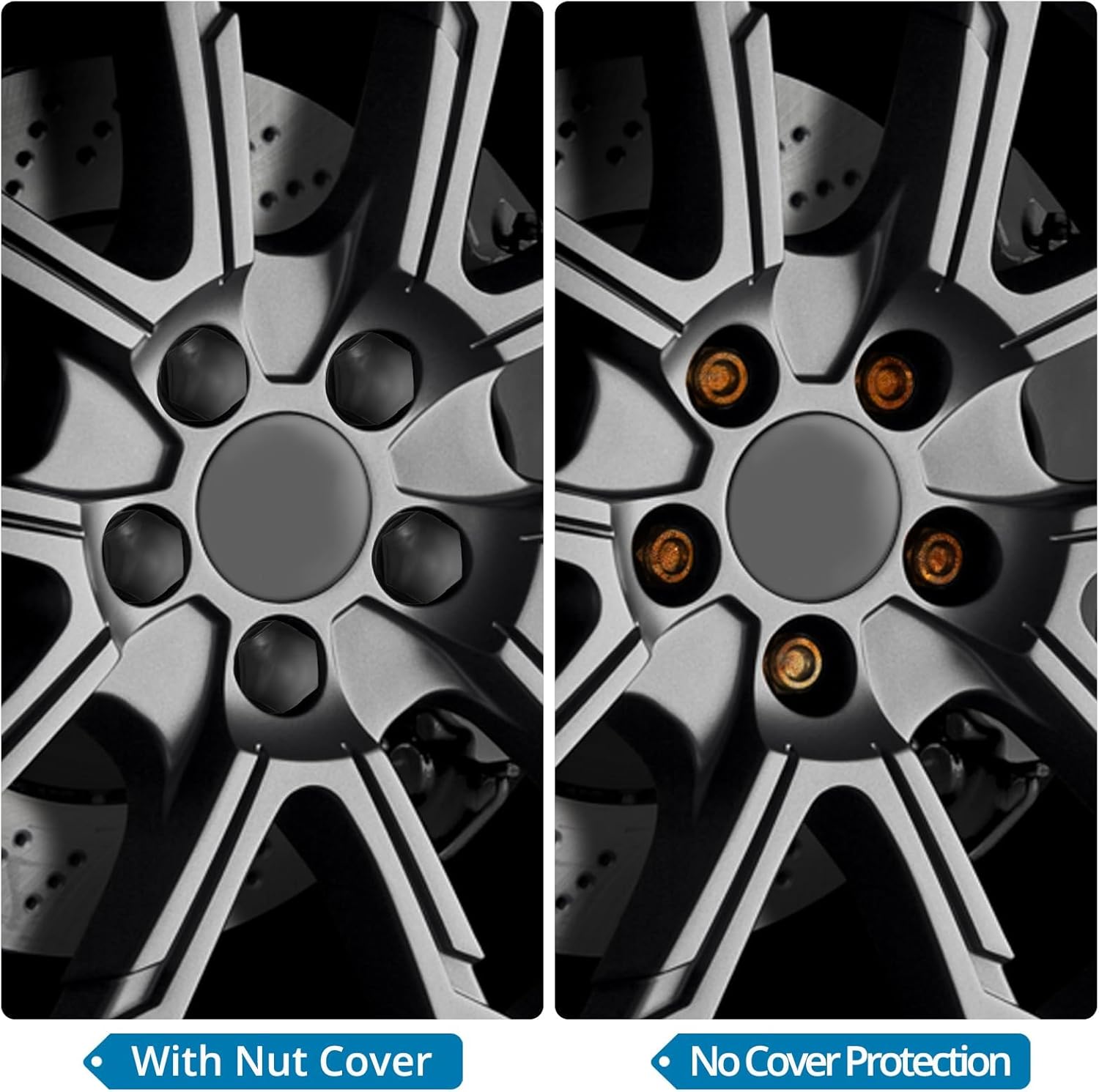 AUTOUTLET 24 PCS Black Wheel Nut Caps 17 mm Internal Diameter Universal Fit with Removal Tool & Locking Caps for Cars Prevents Rust Easy Installation