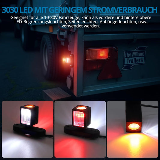 AUTOUTLET LED Begrenzungsleuchten Anhänger, 2PCS Positionsleuchten 10-30V Wasserdicht, Seitenleuchten mit Dual-E9-Mark & Gummistiel Basis, Positionsleuchte Seitenmarkierungsleuchten für LKW PKW (74mm)