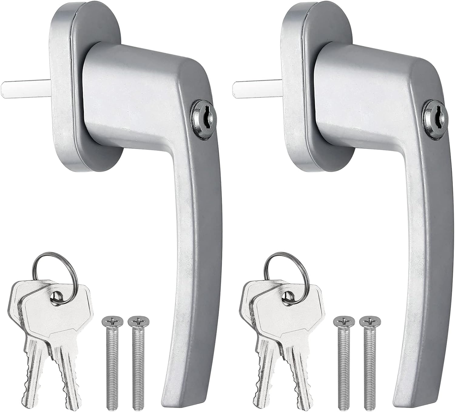 AUTOUTLET Fenstergriffe abschliessbar, 4 Stück Fenstergriff abschließbar Aluminium in Stiftlänge 35mm, Fenstersicherung Balkontürgriff kindersicherung mit Schlüsseln und Schrauben für Fenster (grau)
