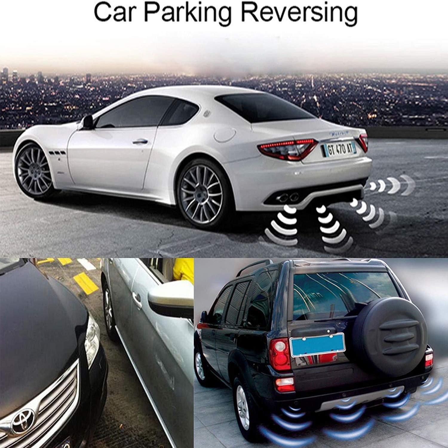 AUTOUTLET Rear Reversing Car Parking Sensors 4 Sensors Kit Audio Buzzer Alarm LED Display, DC 12 V