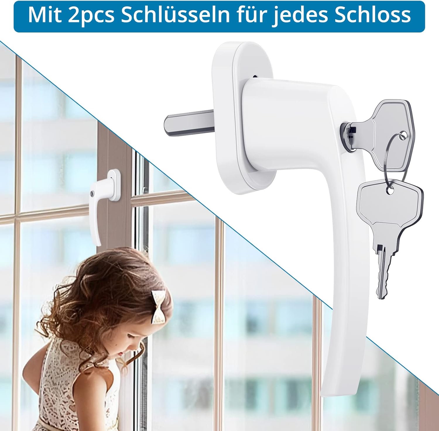 AUTOUTLET Fenstergriff Aluminium, 8 Stück abschließbar Sicherheitsfenstergriff Fensterschloss Kindersicherung mit Schloss in Stiftlänge 35mm, Gleichschließend Windows Balkontürgriff(weiß)