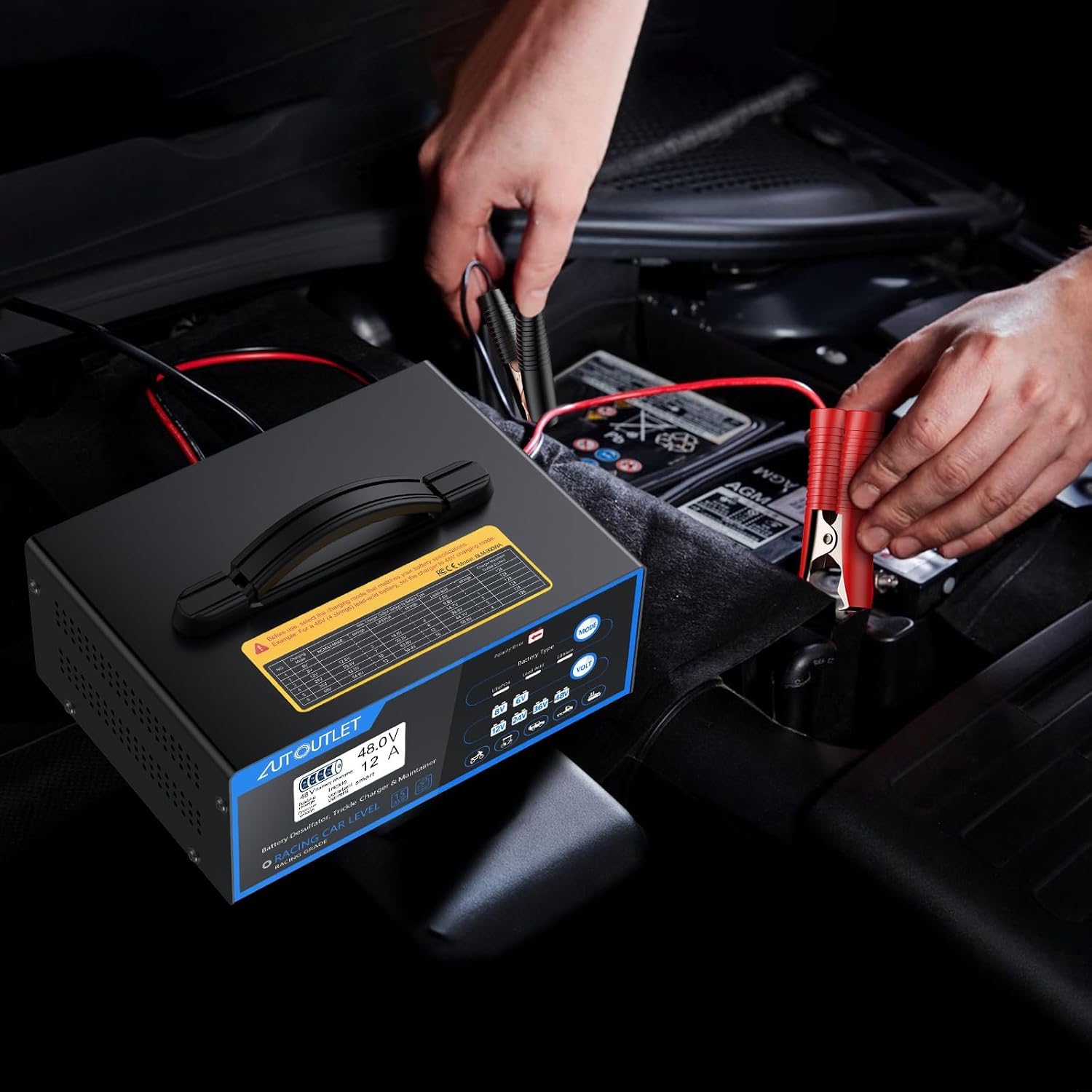 AUTOUTLET 0-12A Automotive Battery Charger for 6V/8V/12V/24V/36V/48V