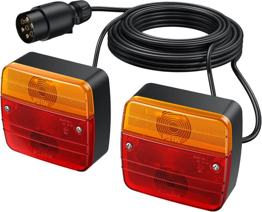 AUTOUTLET 2 x Rear Lights Taillight Set for Trailers, Wired with Screw Assembly 7.5 m Cable, 7-pin Plug, Taillights Trailer Lighting with E-standard Approved for Road Traffic