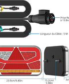 AUTOUTLET Lot de 60 feux arrière de remorque - Éclairage LED 13 broches - Câble amovible de 5 m et 5 fonctions - Éclairage de remorque de voiture et camion - Certifié E11 (pas d'éclairage de plaque