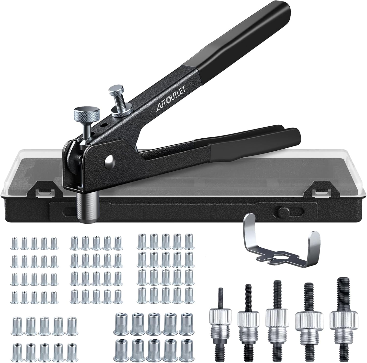 Nietzange Set, AUTOUTLET 86 Stück Nietmutternzange Set Gewindeeinsatz Nietpistolen Werkzeug, mit M3 M4 M5 M6 M8 Dorne und 80PCS Nietmuttern, 10" Nietzange Gewinde Blindnietzange vernieten Kit-Rot