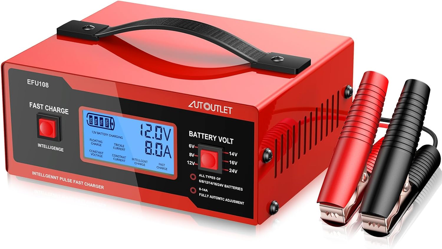 AUTOUTLET Upgraded 8 Volt Battery Charger for Golf Cart Automotive Battery Charger and Maintainer 0-10A with Cable Clamps for 6/8/12/14/16/24V Lead-Acid Batteries