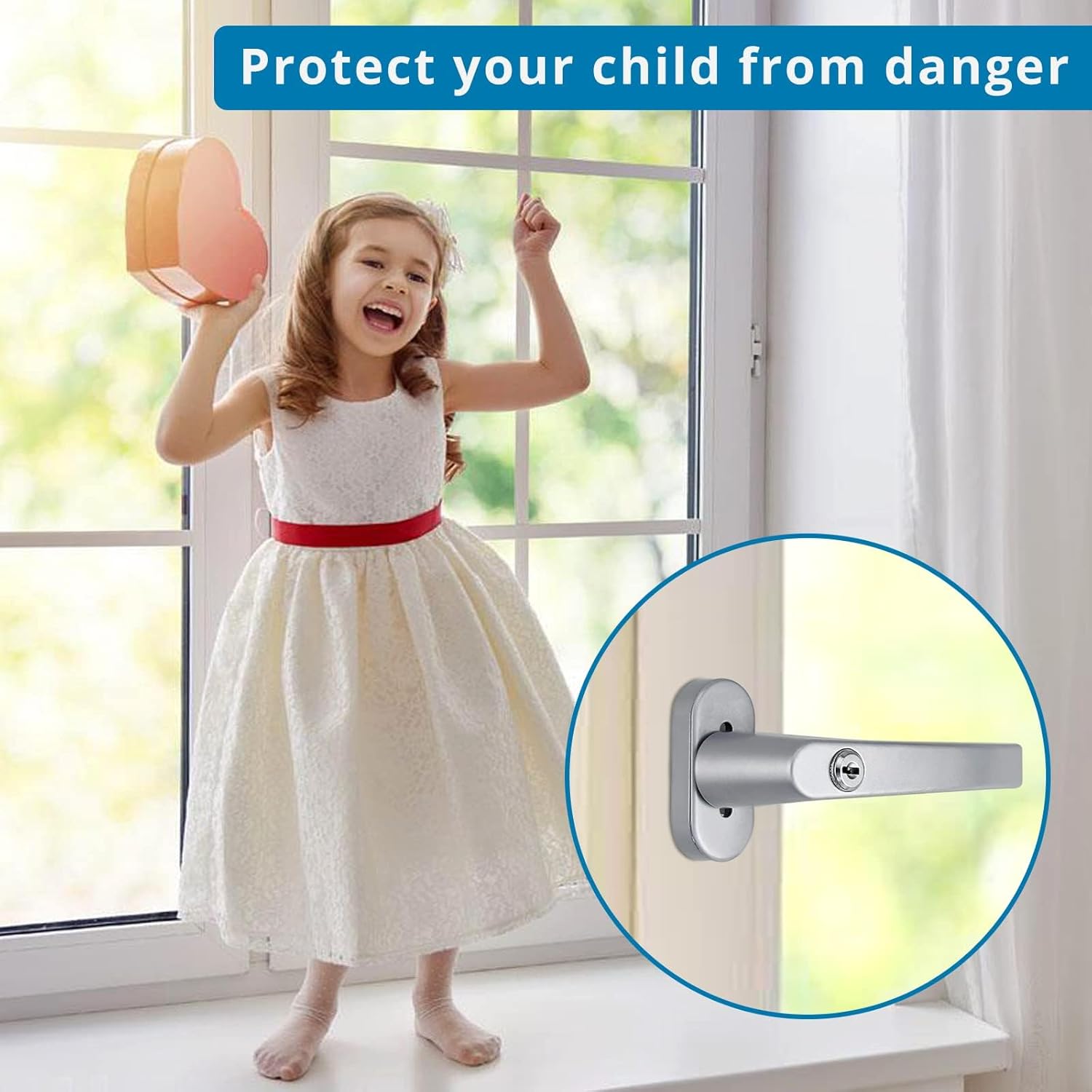 AUTOUTLET Fenstergriffe abschliessbar, 4 Stück Fenstergriff abschließbar Aluminium in Stiftlänge 35mm, Fenstersicherung Balkontürgriff kindersicherung mit Schlüsseln und Schrauben für Fenster (grau)