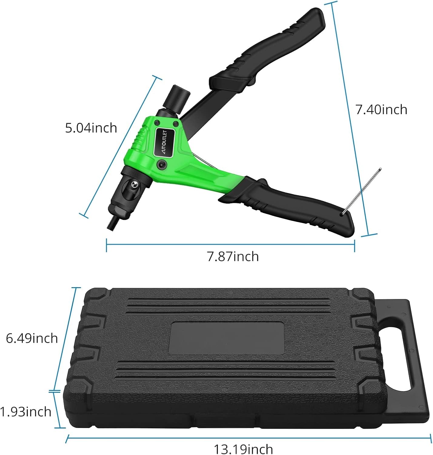 AUTOUTLET Nietmutternzange Set, Profi Hand Nietzange mit M3 M4 M5 M6 Dorne und 100pcs Nieten, 8" Mini Nietmutternpistole Nietmaschine mit Werkzeugbox, Hand Riveter Rivet Gun Riveting Tools(Grün)