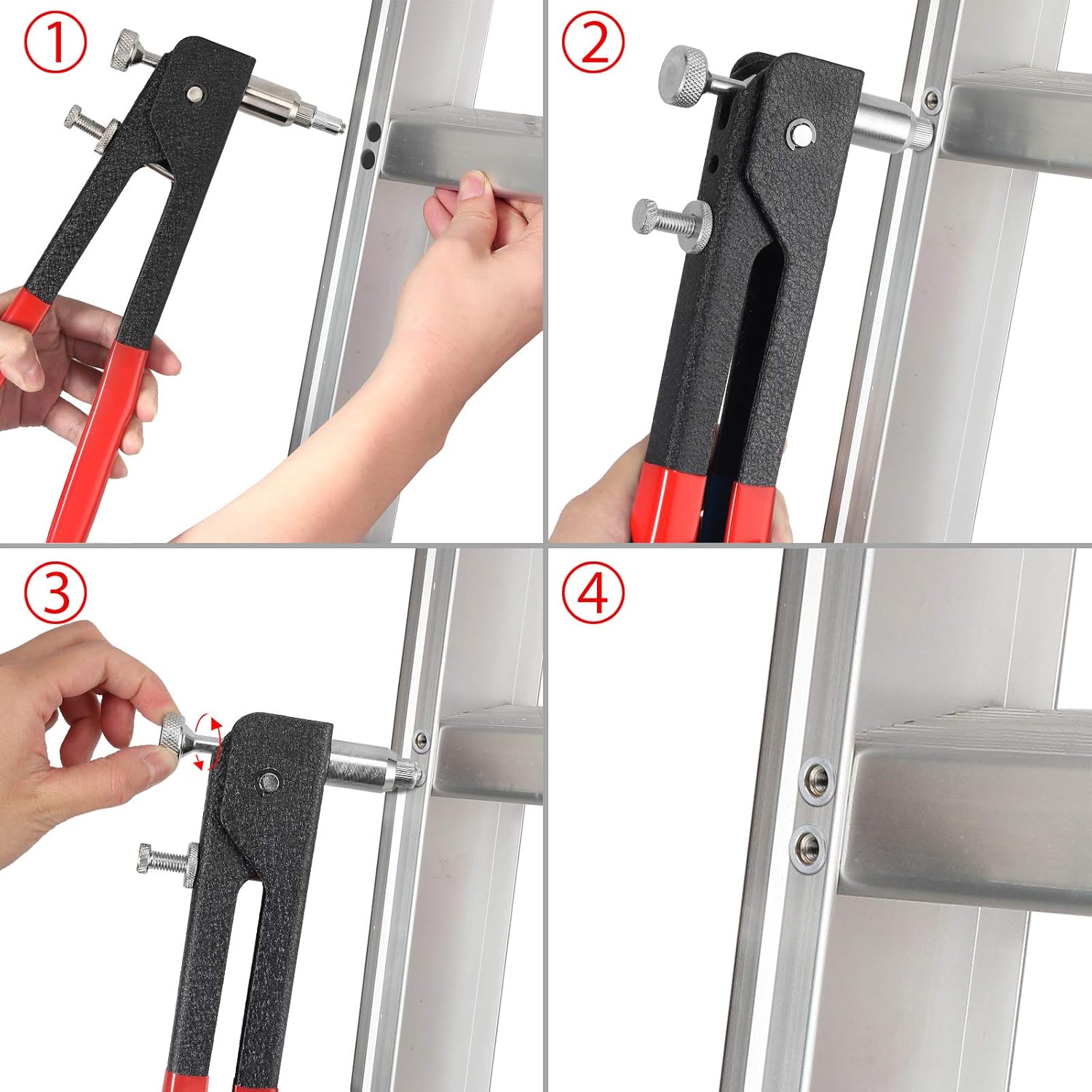 Nietzange Set, AUTOUTLET 86 Stück Nietmutternzange Set Gewindeeinsatz Nietpistolen Werkzeug, mit M3 M4 M5 M6 M8 Dorne und 80PCS Nietmuttern, 10" Nietzange Gewinde Blindnietzange vernieten Kit-Rot