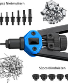 AUTOUTLET 13 Inch 2 in 1 Riveter Kit for Blind Rivets with 110 Nuts M3-M12 and 50 Blind Rivets (3.2-6.4 mm), Professional Manual Riveter