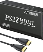 AUTOUTLET PS2 zu HDMI Konverter, PS2 zu HDMI Adapter Konverter PS2 auf HDMI Konverter mit 3,5 mm Kopfhörer Audio Buchse und 1,5m HDMI Kabel, für PS2 HDTV HDMI Monitor