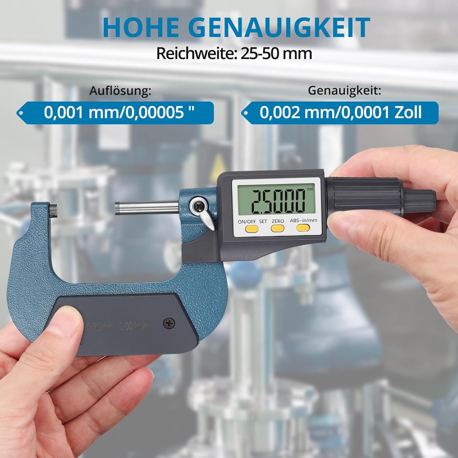AUTOUTLET Micrometer Digitale Bügelmessschraube 25-50mm/ 0.001mm, Hohe Präzision LCD Digitale Mikrometer Mikrometerschieber Länge Messwerkzeug Mikrometer 0.001mm(0.00005")