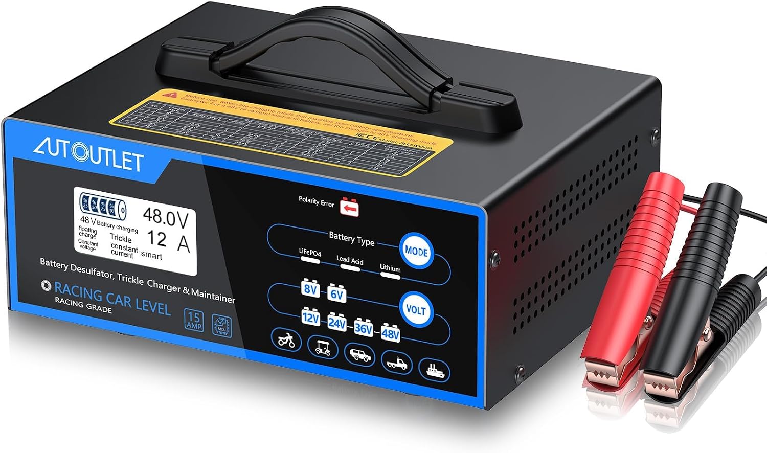 AUTOUTLET 0-12A Automotive Battery Charger for 6V/8V/12V/24V/36V/48V