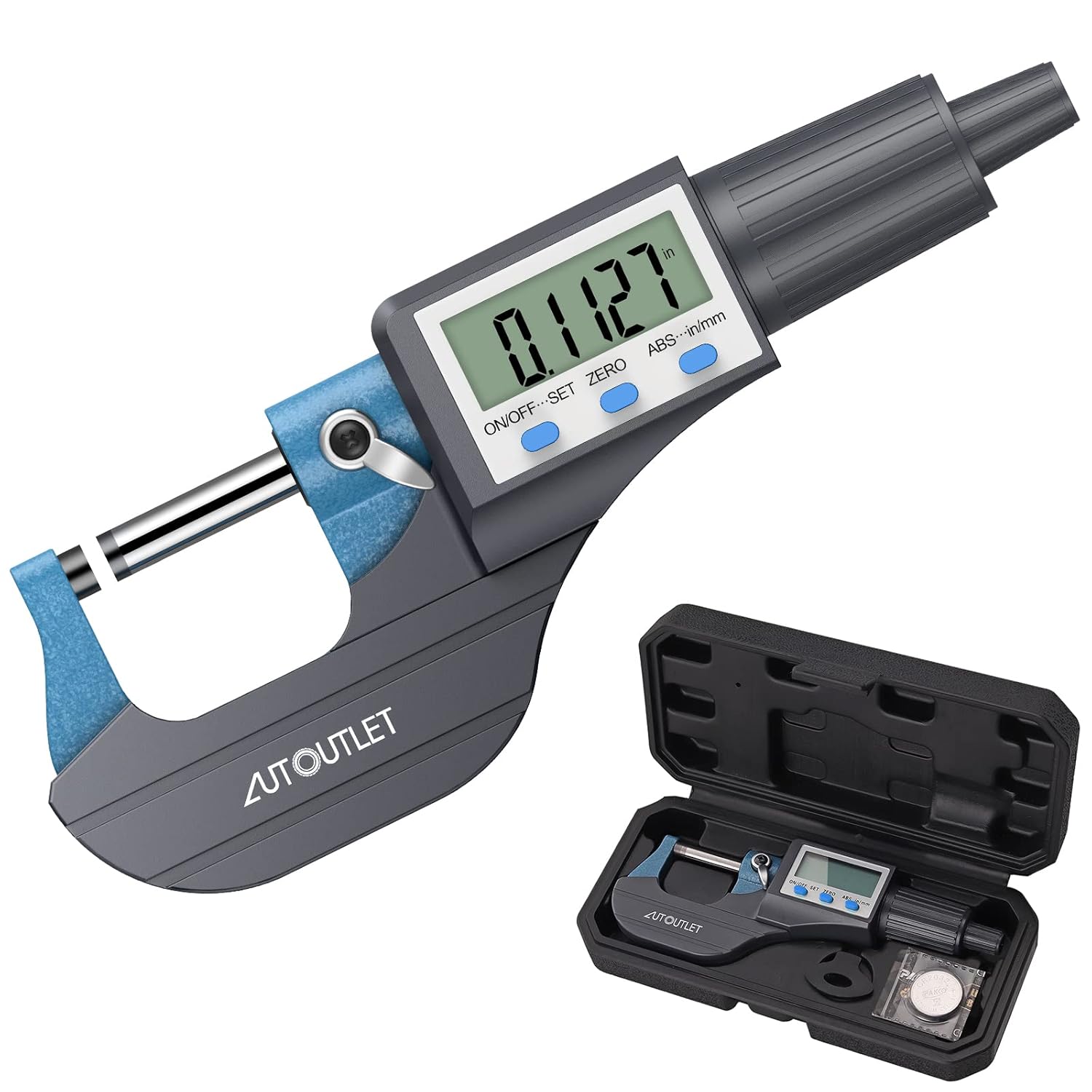 AUTOUTLET Micrometer Digitale Bügelmessschraube 0-25mm/ 0.001mm, Hohe Präzision LCD Digitale Mikrometer Mikrometerschieber Länge Messwerkzeug Mikrometer 0.001mm(0.00005")-Grau
