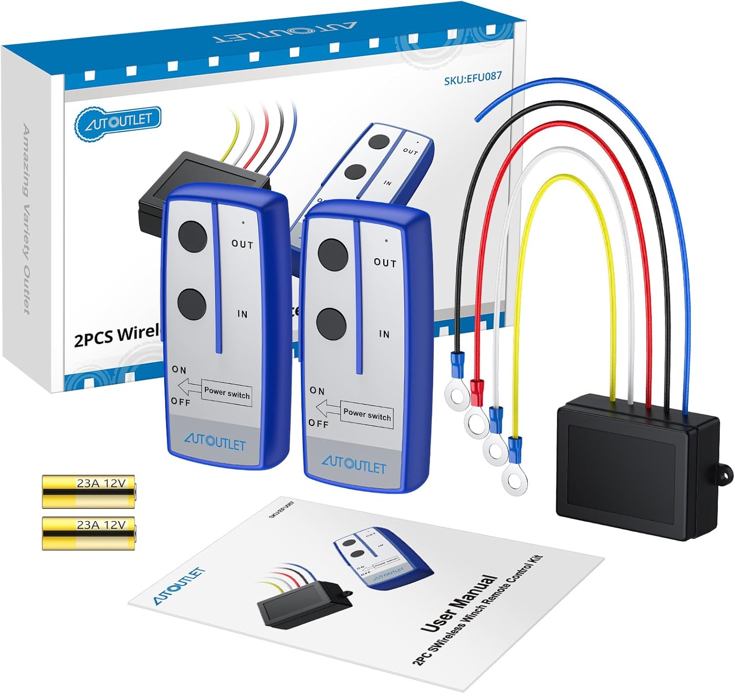 AUTOUTLET 2PCS Wireless Elektrische Seilwinde Funkfernbedienung, Reichweite 100 Fuß, 12V Motorwinde Toröffner Controller Fernsteuerung Set für Winde Kipper LKW ATV