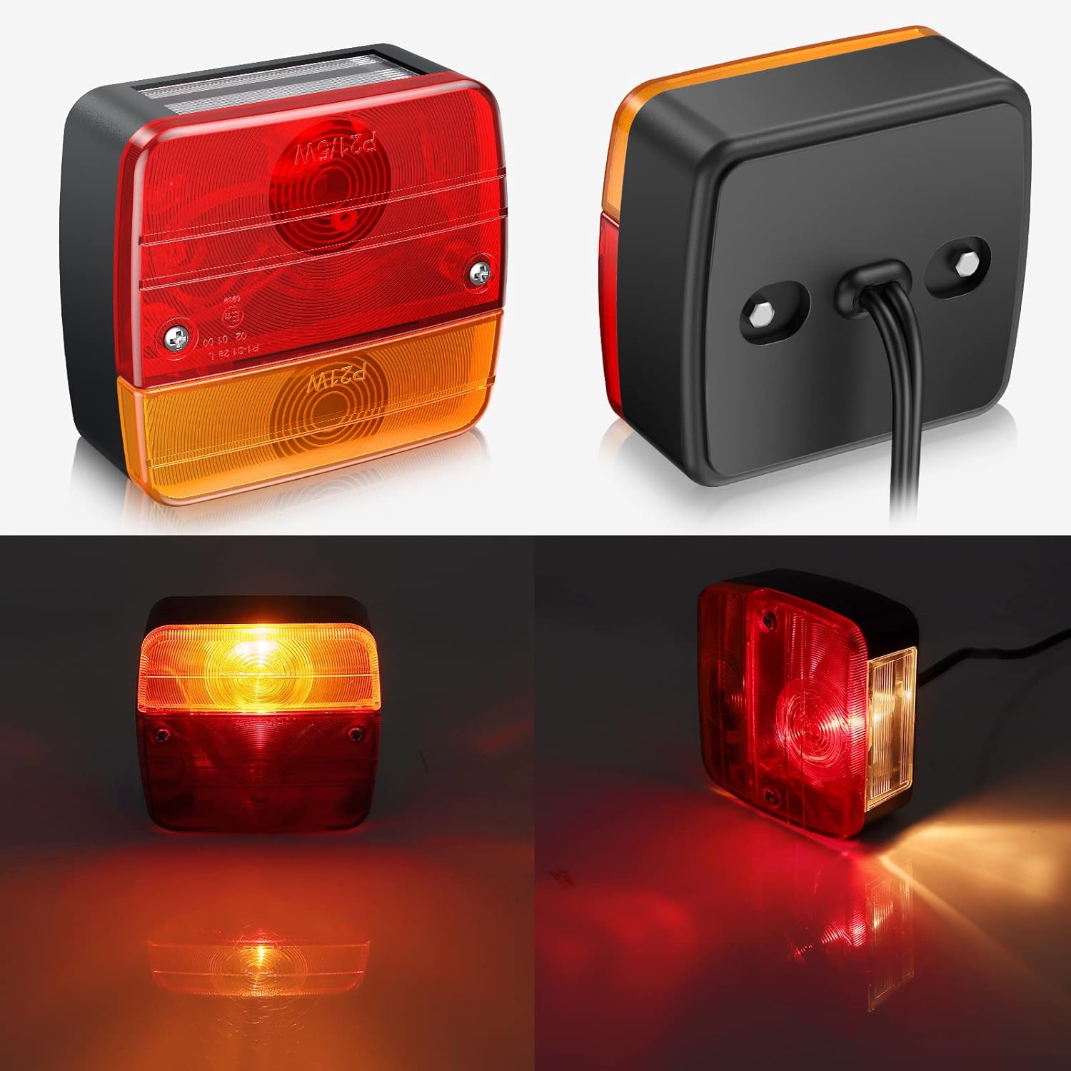 AUTOUTLET 2 x Rear Lights Taillight Set for Trailers, Wired with Screw Assembly 7.5 m Cable, 7-pin Plug, Taillights Trailer Lighting with E-standard Approved for Road Traffic