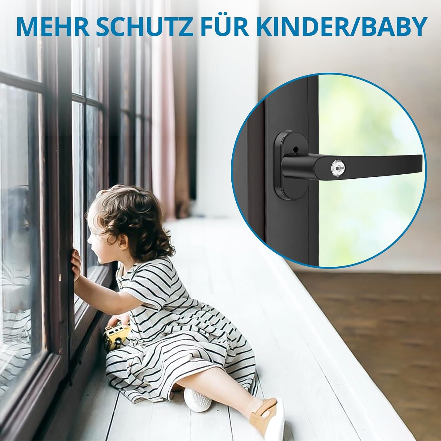 AUTOUTLET Fenstergriffe abschliessbar, 4 Stück Fenstergriff abschließbar Aluminium, Fensterschloss Fenstersicherung Kindersicherung Balkontürgriff mit Schloss in Stiftlänge 35mm für Fenster (schwarz)