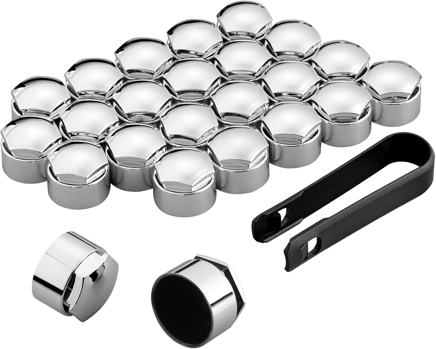 AUTOUTLET 24 PCS Black Wheel Nut Caps 17 mm Internal Diameter Universal Fit with Removal Tool & Locking Caps for Cars Prevents Rust Easy Installation