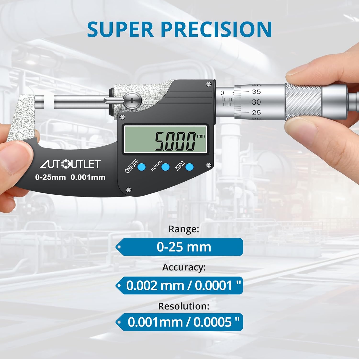 AUTOUTLET 0-25mm ABS Stainless Steel Multifunction Digital LCD Display Micrometer 0.001mm Electronic Micrometer Caliper
