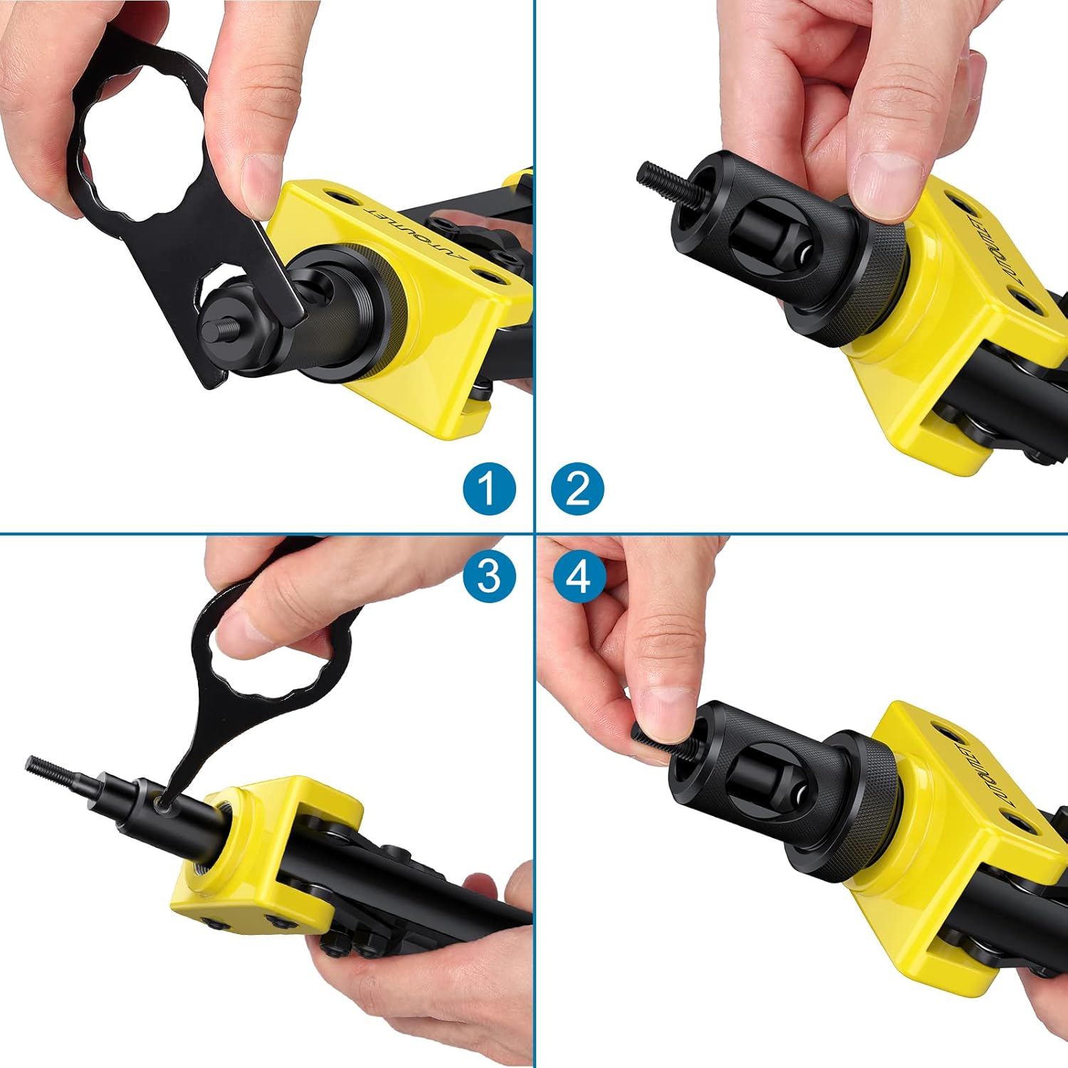 AUTOUTLET Rivet Nut Pliers Set, 14" Professional Rivet Pliers Set with M3 M4 M5 M6 M8 M10 6X Chrome-Molybdenum Steel Mandrels, 150 PCS Rivet Nuts, Non-Slip Handle for Thick Metal Sheets (Yellow)