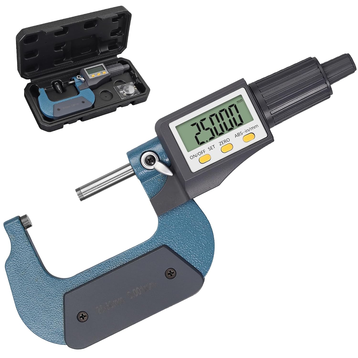 AUTOUTLET Micrometer Digitale Bügelmessschraube 0-25mm/ 0.001mm, Hohe Präzision LCD Digitale Mikrometer Mikrometerschieber Länge Messwerkzeug Mikrometer 0.001mm(0.00005")-Grau