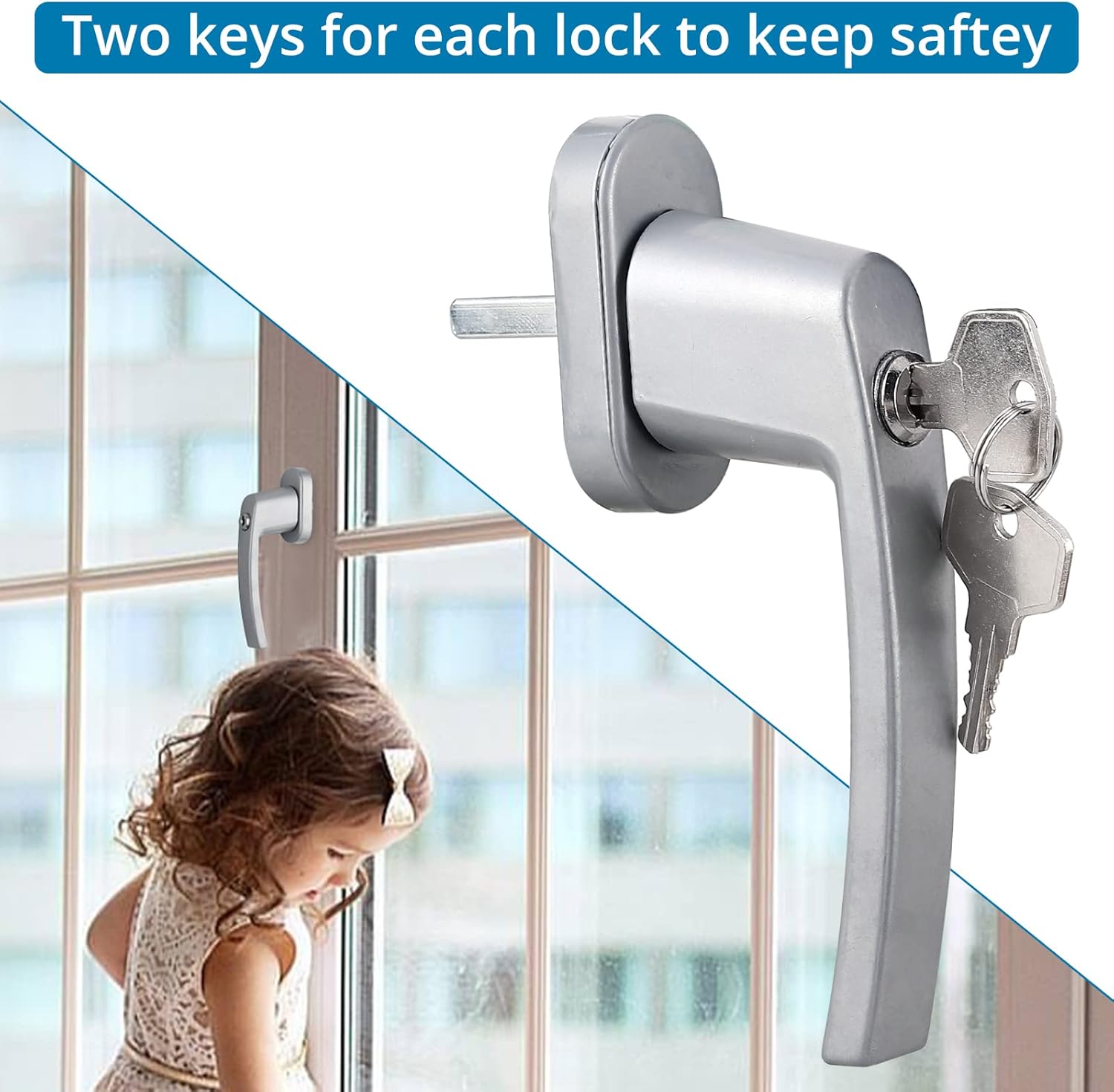 AUTOUTLET Fenstergriff Aluminium, 2 Stück abschließbar Sicherheitsfenstergriff Fensterschloss Kindersicherung mit Schloss in Stiftlänge 35mm, Gleichschließend Windows Balkontürgriff(grau)