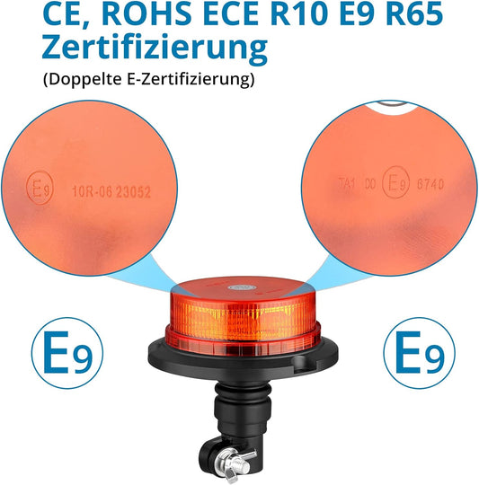 AUTOUTLET 2PCS Rundumleuchte, 12 LED Amber Warnleuchte Warnlicht mit 3 Blitzmuster 10V-30V, R65 R10 E9 Mark Warnlicht Stroboskoplicht Blinklichter Frontblitzer Notlicht für LKWs Traktoren Gabelstapler