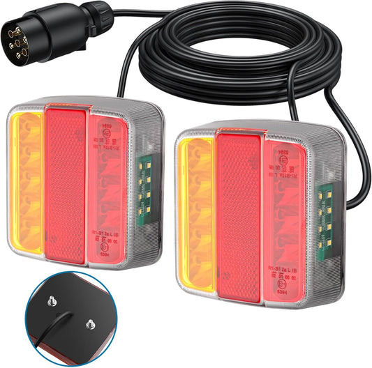 AUTOUTLET Feux Arrière Remorque Feux de Remorque Montage à Vis Câble de 7,5m 7 Broches 18 LEDs Super Claires avec E Mark E11 pour La Circulation Routière pour Camping-Car Camion Poids Lourd Tracteur