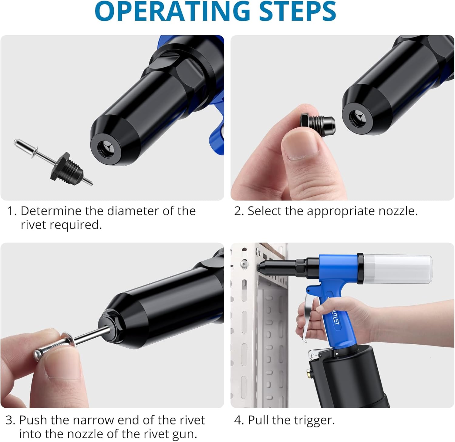 AUTOUTLET Pneumatic Rivet Gun Kit Heavy-Duty Riveter 4 Sizes Air Hydraulic Riveting Tool for Manufacturing Fields