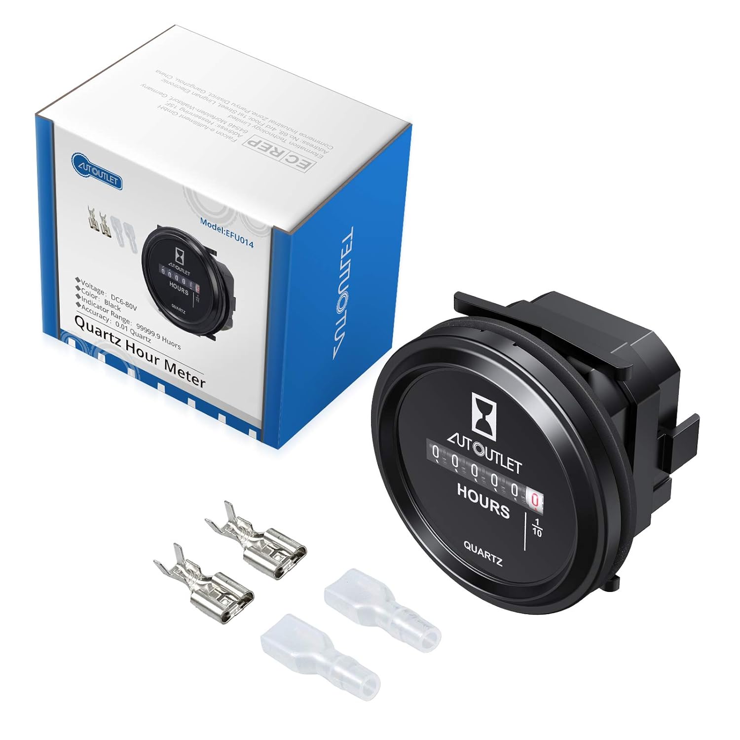 AUTOUTLET Quartz Hour Meter 2" Round Gauge Waterproof Industrial Timer DC 12V 24V 36V 48V 72V 99,999.9 Hours, 0.01 Quartz for Marine Boat Engine