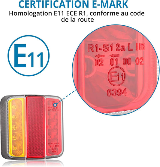 AUTOUTLET Feux Arrière Remorque Feux de Remorque Montage à Vis Câble de 7,5m 7 Broches 18 LEDs Super Claires avec E Mark E11 pour La Circulation Routière pour Camping-Car Camion Poids Lourd Tracteur