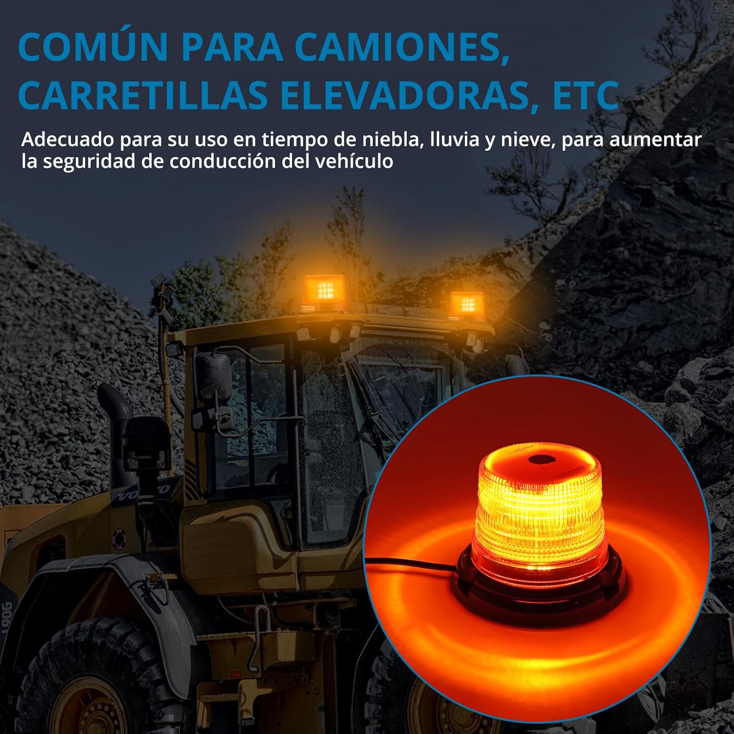 AUTOUTLET LED Rotating Flashing Amber Beacon | 12LED 10V-30V Magnetic Flashing Beacon Warning Light | Emergency Vehicle Safety Light CE, ROHS, ECE R10 R65 Certified for Trucks and Forklifts
