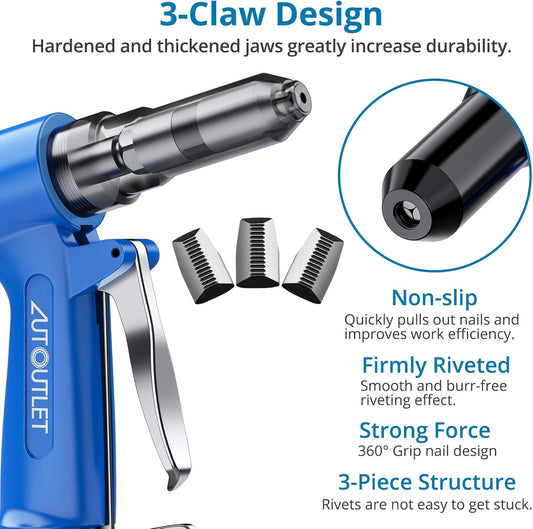 AUTOUTLET Pneumatic Rivet Gun Kit Heavy-Duty Riveter 4 Sizes Air Hydraulic Riveting Tool for Manufacturing Fields