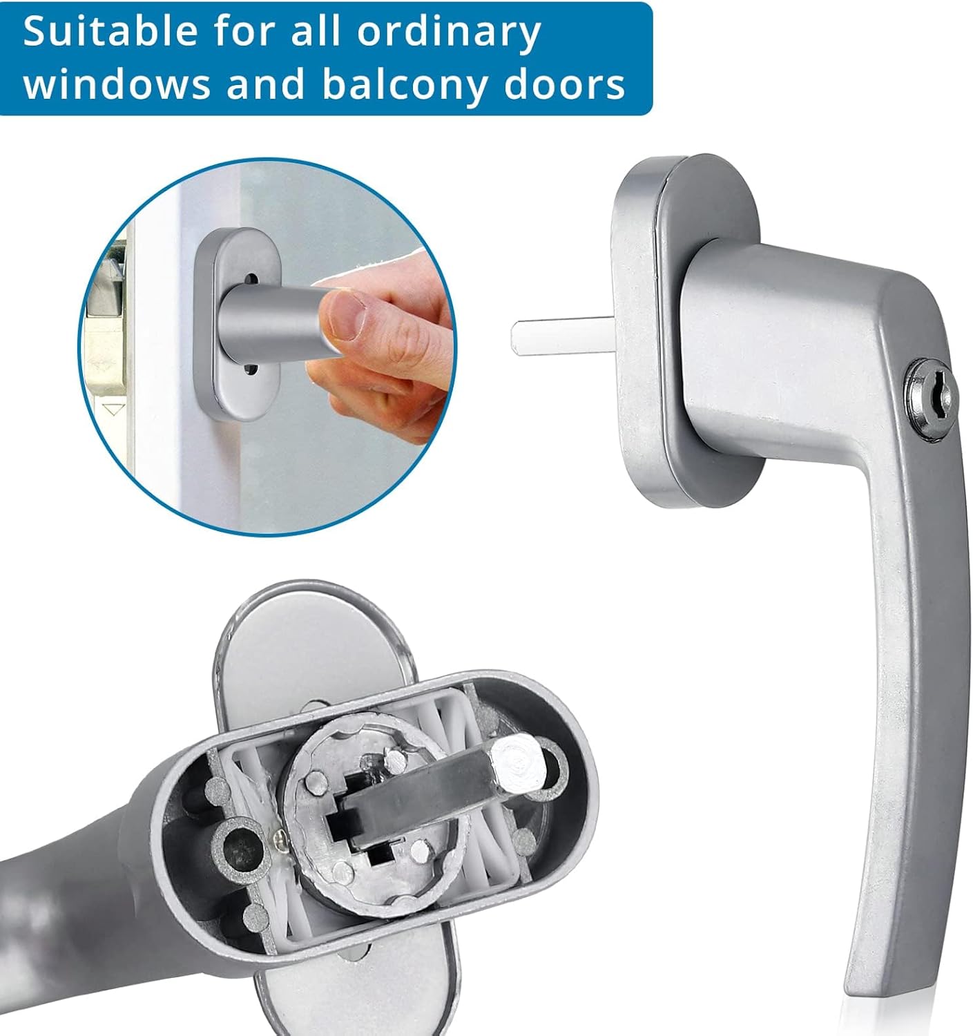 AUTOUTLET Fenstergriffe abschliessbar, 4 Stück Fenstergriff abschließbar Aluminium in Stiftlänge 35mm, Fenstersicherung Balkontürgriff kindersicherung mit Schlüsseln und Schrauben für Fenster (grau)
