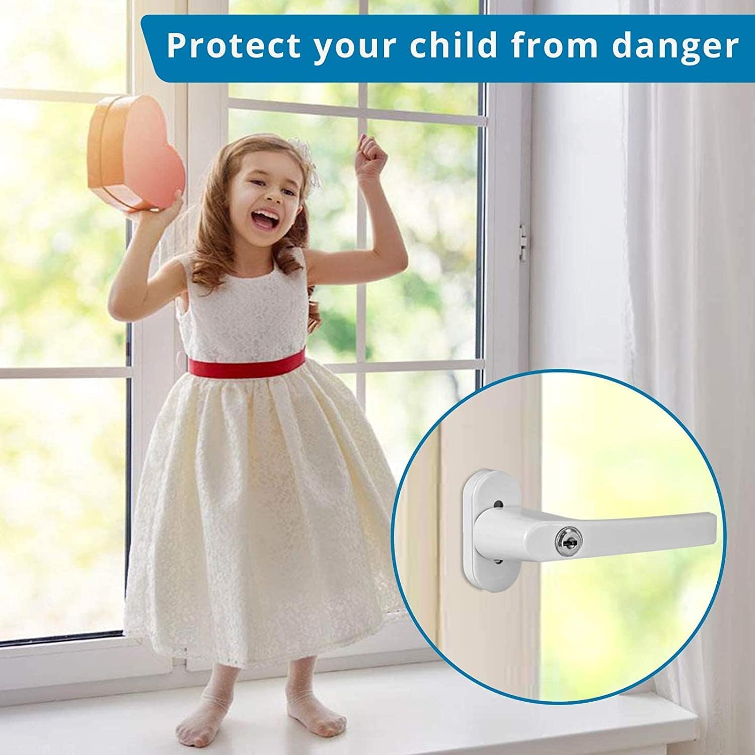 AUTOUTLET Fenstergriff Aluminium, 10PCS abschließbar Sicherheitsfenstergriffe Fensterschloss Kindersicherung mit Schloss in Stiftlänge 35mm, Gleichschließend Windows Balkontürgriffe(weiß)