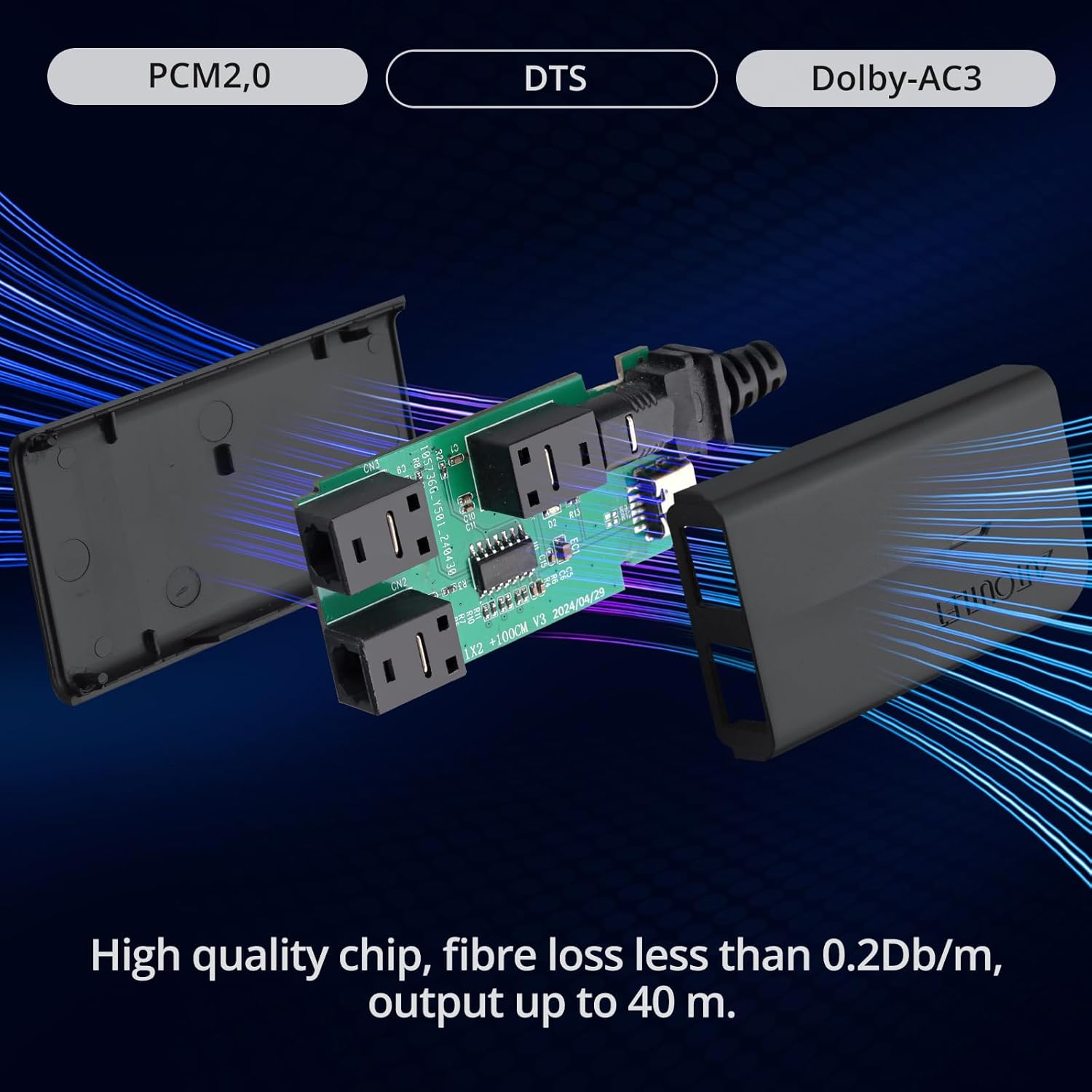 AUTOUTLET 1 in 2 Out Fiber Optic Splitter, Digital Optical Audio Splitter Supports PCM2.0, DTS, Dolby-AC3, Compatible with HDTV, PS4, Xbox & Home Theater Systems