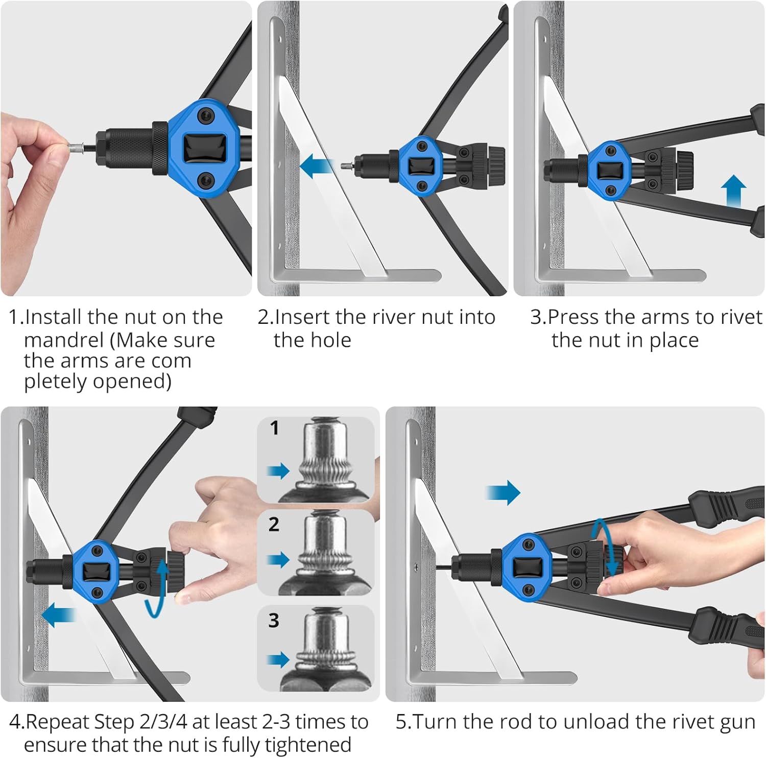 AUTOUTLET 13 Inch 2 in 1 Riveter Kit for Blind Rivets with 110 Nuts M3-M12 and 50 Blind Rivets (3.2-6.4 mm), Professional Manual Riveter