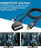 AUTOUTLET Scart auf HDMI Konverter, 1080P Scart auf HDMI Adapter unterstützt 16:9/4:3 Konvertierung, PAL/NTSC, Scart to HDMI mit 150cm Männlich-Scart-Kabel, Scart HDMI Adapter für HDTV VCR VHS DVD