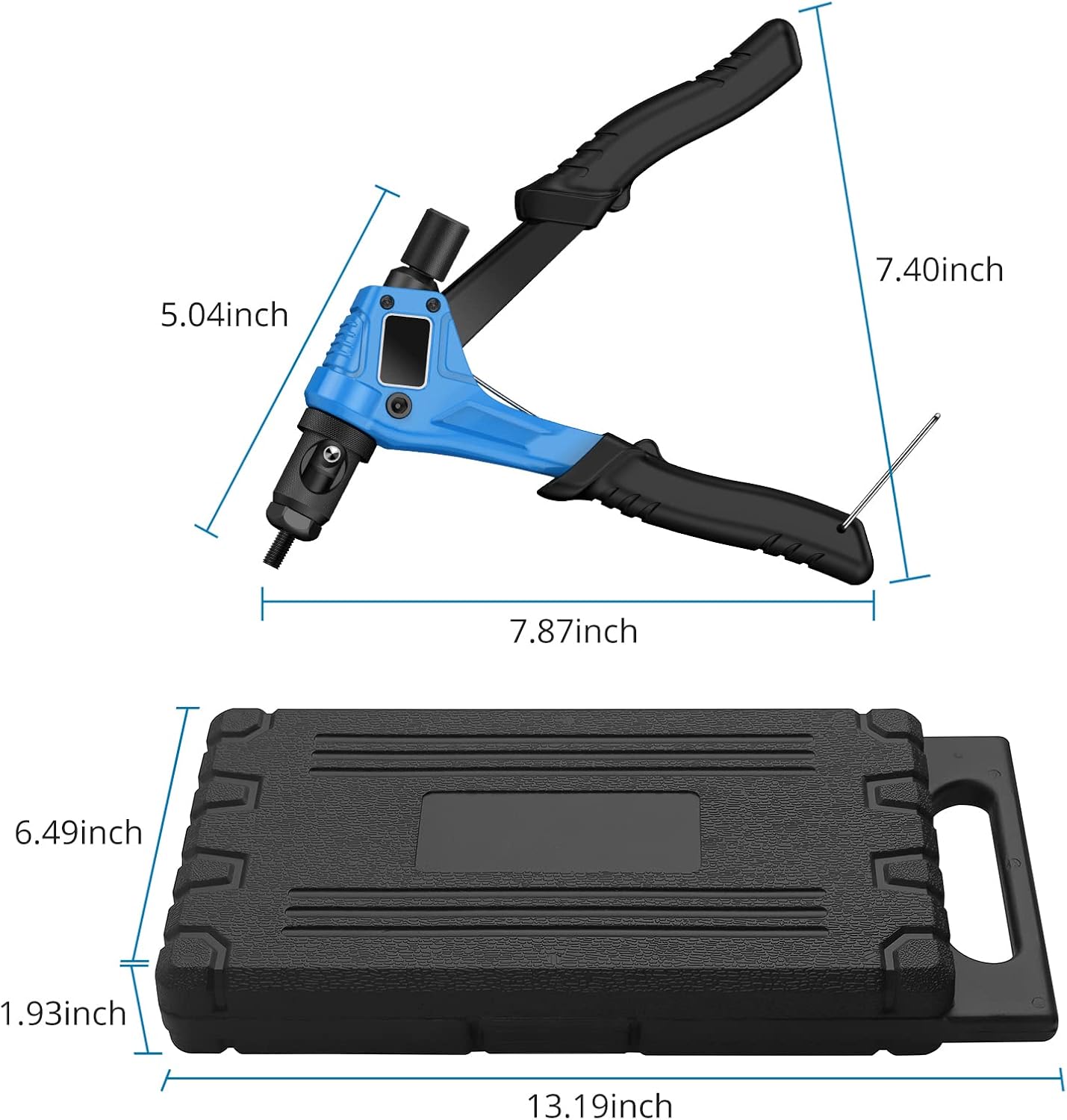 AUTOUTLET Nietmutternzange Set, Profi Hand Nietzange mit M3 M4 M5 M6 Dorne und 100pcs Nieten, 8" Mini Nietmutternpistole Nietmaschine mit Werkzeugbox, Hand Riveter Rivet Gun Riveting Tools-blau