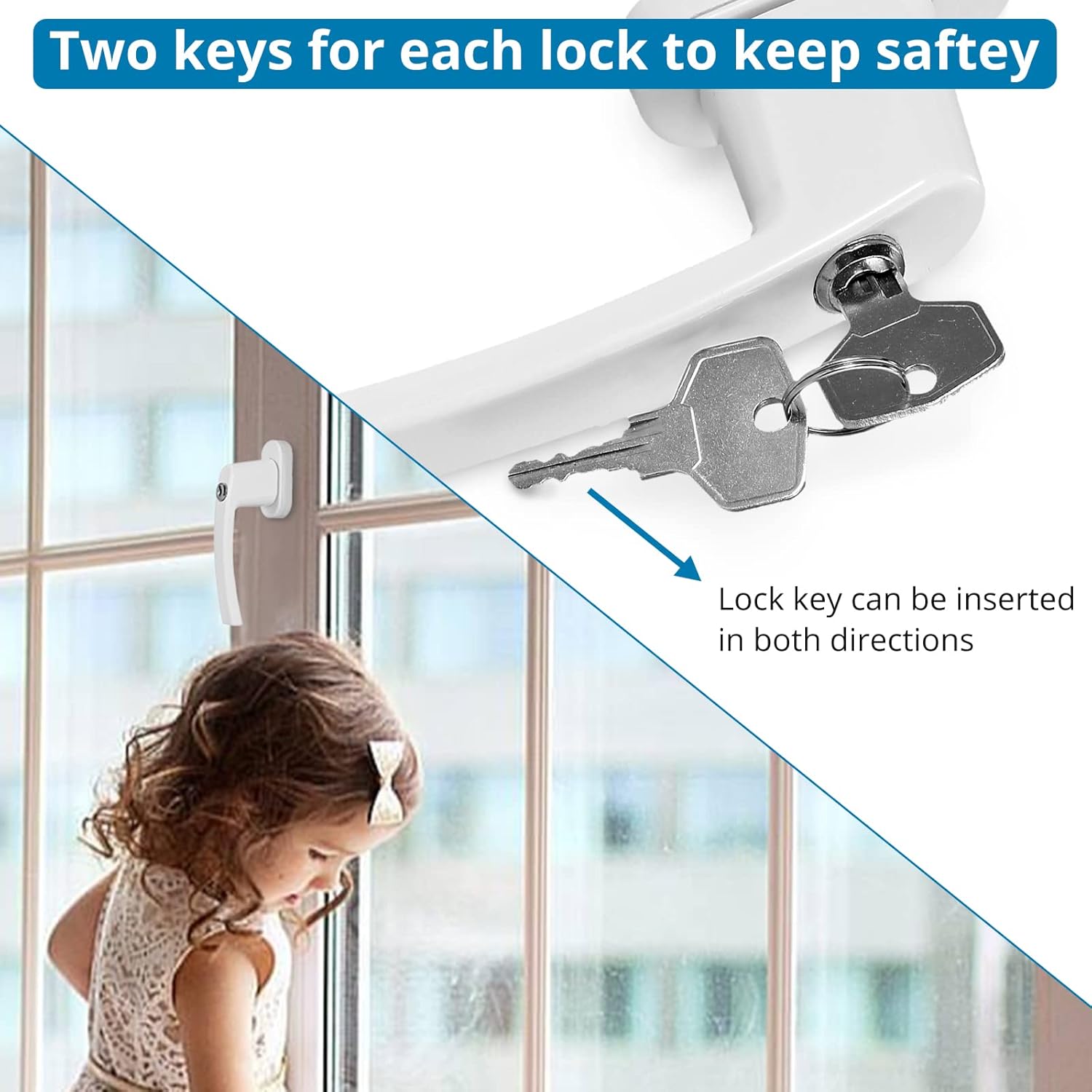 AUTOUTLET Fenstergriff Aluminium, 10PCS abschließbar Sicherheitsfenstergriffe Fensterschloss Kindersicherung mit Schloss in Stiftlänge 35mm, Gleichschließend Windows Balkontürgriffe(weiß)