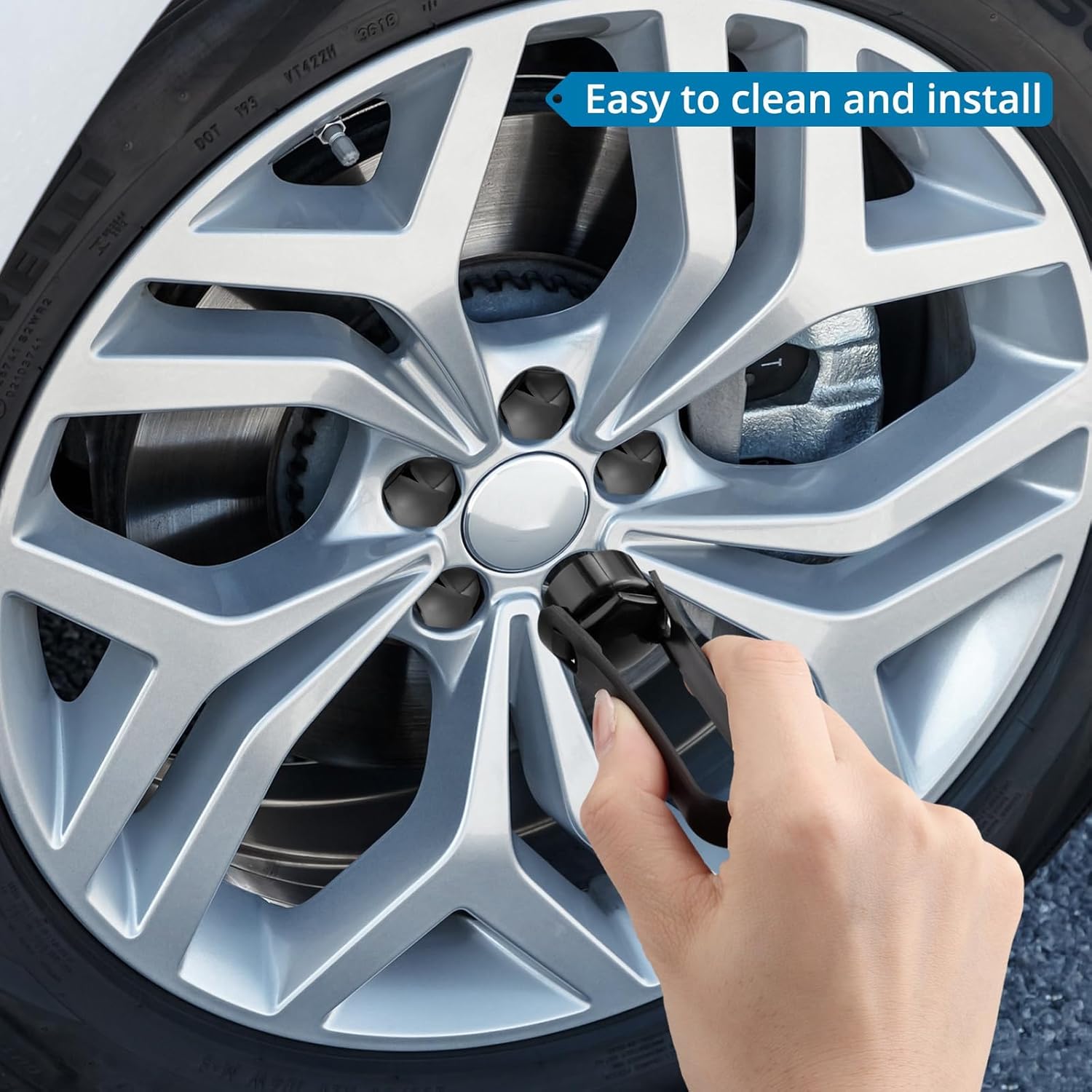 AUTOUTLET 24 PCS Black Wheel Nut Caps 17 mm Internal Diameter Universal Fit with Removal Tool & Locking Caps for Cars Prevents Rust Easy Installation