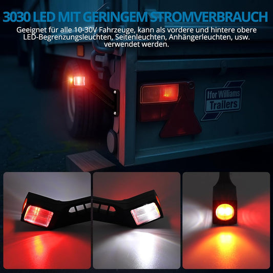 AUTOUTLET LED Begrenzungsleuchten Anhänger, 2PCS Positionsleuchten 10-30V Wasserdicht, Seitenleuchten mit Dual-E9-Mark & Gummistiel Basis, Positionsleuchte Seitenmarkierungsleuchten für LKW PKW(187mm)